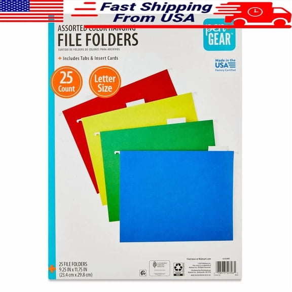 Assorted Color Hanging File Folders Letter Size 25 Count Durable Organization Us