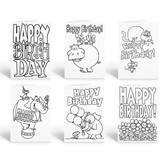 Assorted Color In Happy Birthday Cards Kids Set - 12 Cards 4.5 x 6.25 Coloring