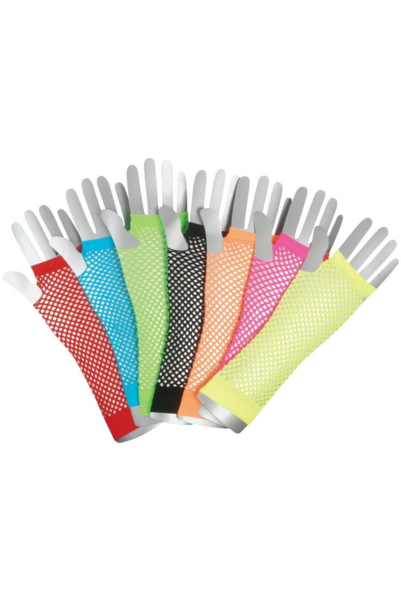 Assorted Color Long Fingerless Rave Dance Womens 1 Pair Fishnet Gloves OS (BONUS 1 FUN CHOPS)