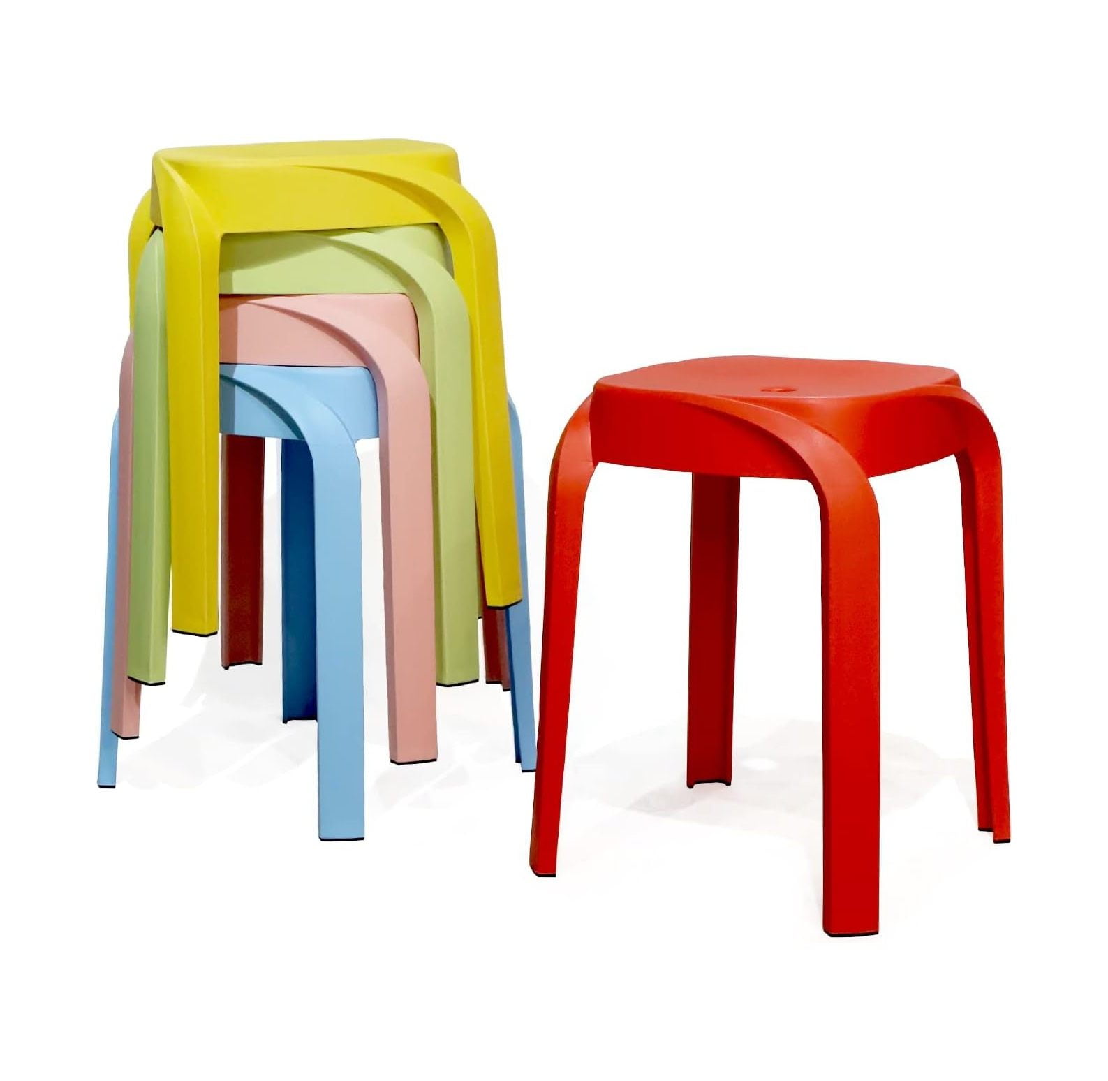 Assorted Color Plastic Stackable Stool, 17.75" Portable Nesting Stools