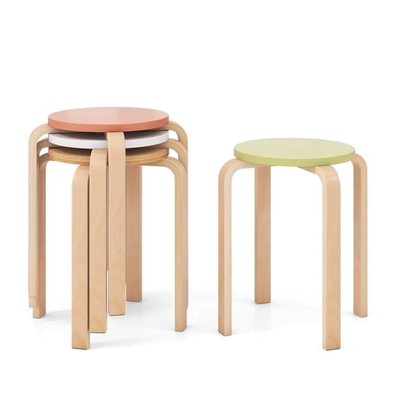 Assorted Color Stackable Bentwood Stools Set Of 4, 18-Inch Round Top Backless Counter Stools With Felt Pads