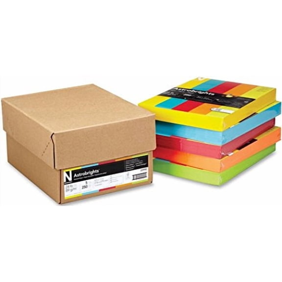 Assorted Colored Copy Paper Case, One 250-Pack Each Of Colors: Solar Yellow, Lunar Blue, Re-Entry Red, Cosmic Orange, Terra Green, Heavier 24lb Density, 8 1/2 x 11 Inch Letter Size, FSC Certified
