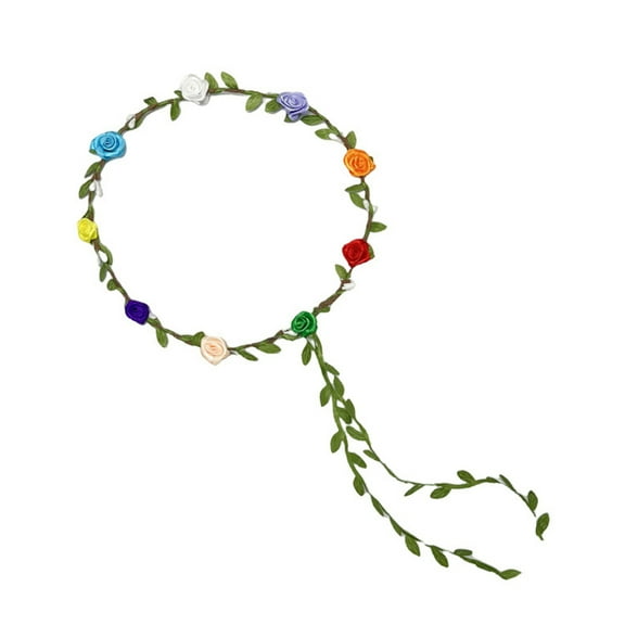 Assorted Colored Rose Flower Crown for Women Floral Bohemian Headpiece Fairy Wreath Headband with Green Leaves for Wedding Party Vacation Photography Props