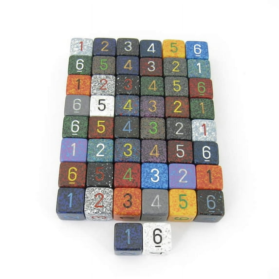 Assorted Colors Elemental Dice with Numbers D6 16mm (5/8in) Pack of 50 Koplow Games