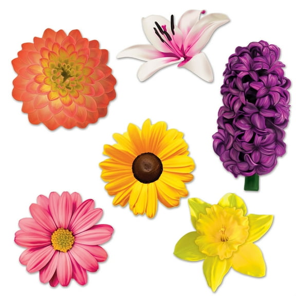 Assorted Colors Flower Cutouts - 6 Pcs.