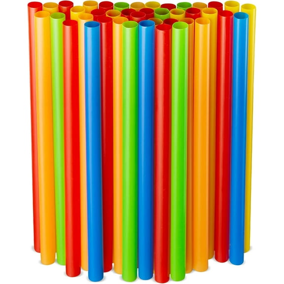 Assorted Colors Jumbo Smoothie Straws, Colorful Disposable Wide-mouthed Large Milkshake Straws 9'' Inches High/Tall 100 pack