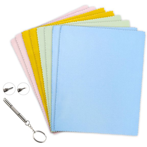 Assorted Colors Microfiber Cleaning Cloths - 6" x 7" Microfiber Glasses Cloth - Great for Cleaning Eyeglasses, Cell Phones, Screens, Lenses, Glasses and All Delicate Surface (8 Pack)