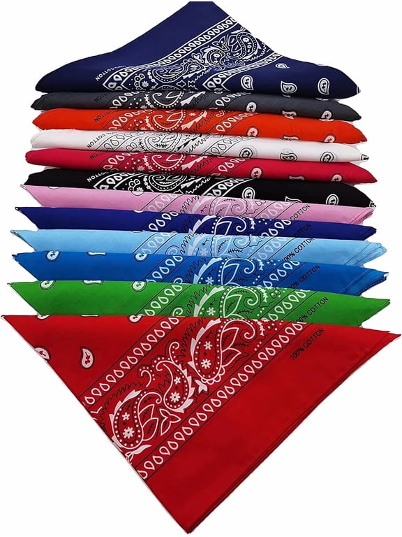 Assorted Colors Paisley Cowboy Bandanas 12 Pack 22 inch Thick Cotton Kerchiefs for Men Women Mixed color