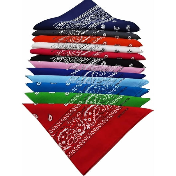 Fanni Youpin Assorted Colors Paisley Cowboy Bandanas 12 Pack 22 inch Thick Cotton Kerchiefs for Men Women Mixed color