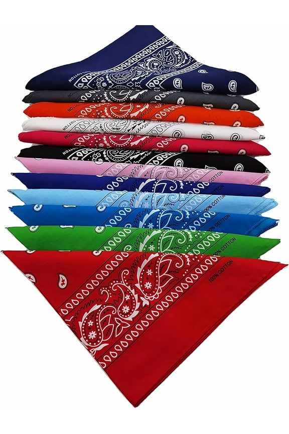 Assorted Colors Paisley Cowboy Bandanas 12 Pack 22 inch Thick Cotton Kerchiefs for Men Women Mixed color