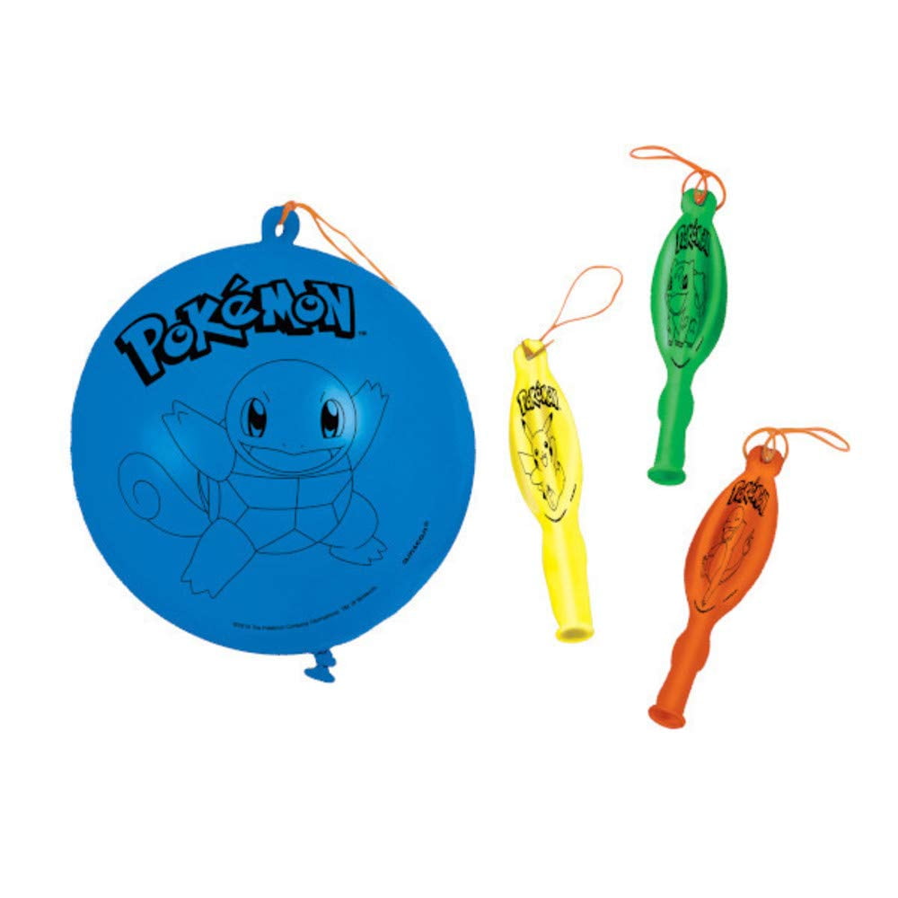 Assorted Colors Pokemon Punch Latex Balloons - Pack of 4 (6.5" x 2.75" Deflated Size) - Perfect for Parties & Celebrations