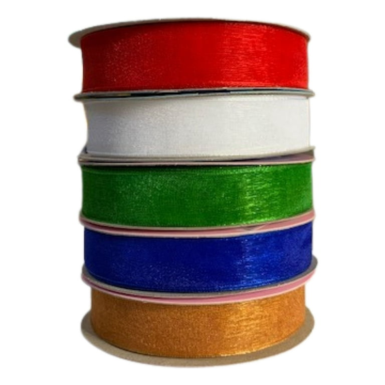 Assorted Colors Sheer Organza Ribbon– 5/8” x 25 Yards, Set of 5, Red, Royal  Blue, White, Gold, Emerald Green, Christmas, Holiday Decor, DIY, Presents