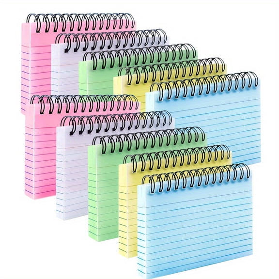 Assorted Colors Spiral Bound Grid Notecards,Random Color,200 Sheets Total (50 Sheets Each),PVC Cover,2.95 X 4.92 inch,Study Flashcards for Home & Office Use,Durable & Portable with Metal Coil Binding