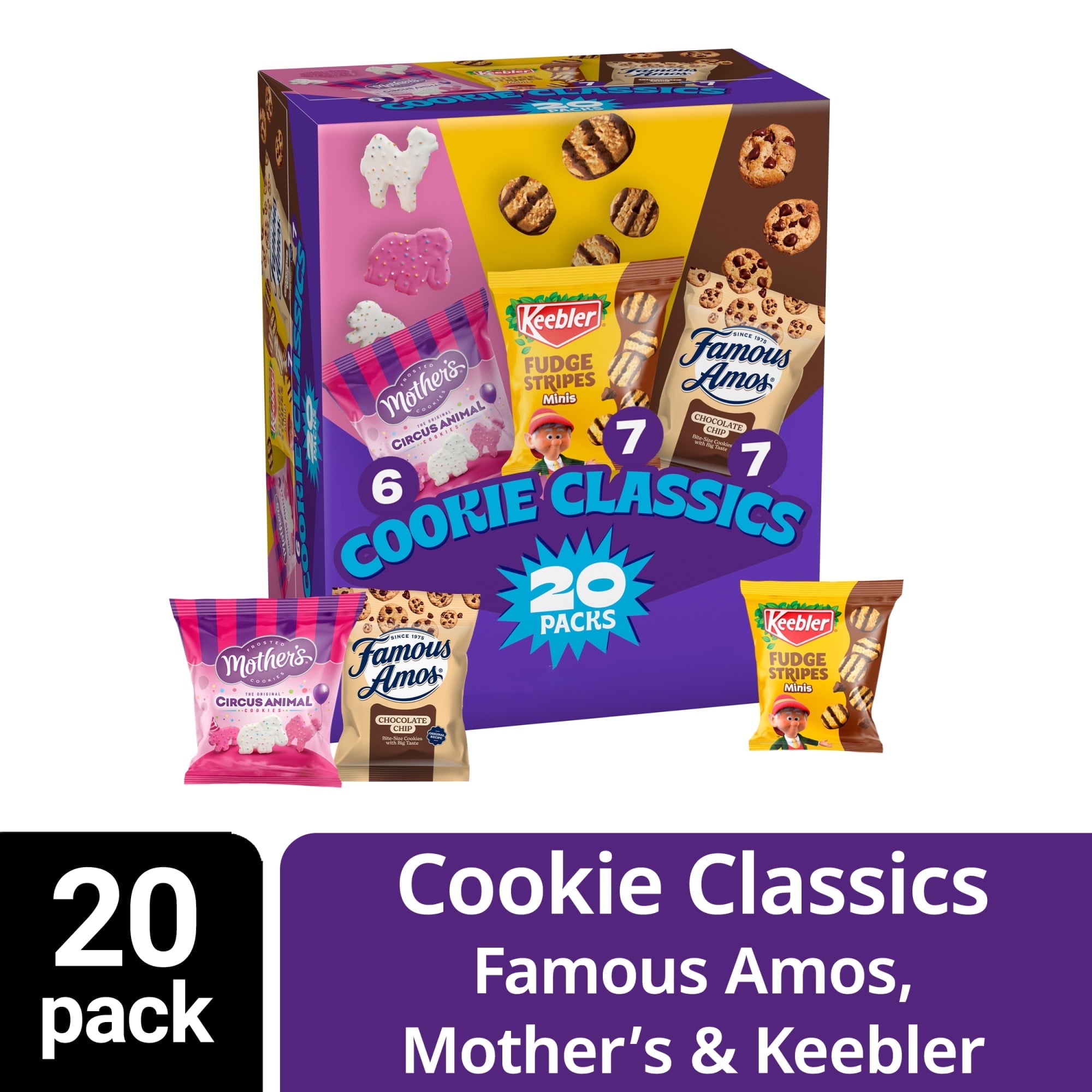 Assorted Cookie Classics Variety Pack - Mothers Circus, Keebler Fudge Stripes & Famous Amos, 20 Pouch Box, 20 oz - pack of 4