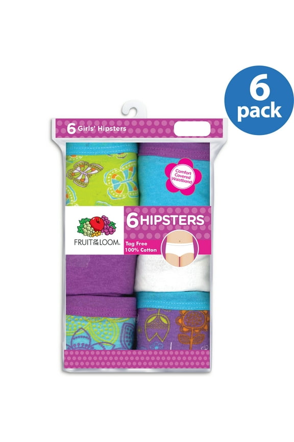 Assorted Cotton Hipsters, 6 Pack (Little Girls & Big Girls)