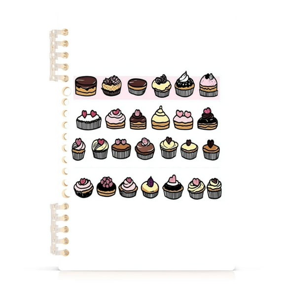 Assorted Cupcakes Collection A5 8.3x5.7in PP Notebook, Adjustable Rings, 60 Sheets, Diary or Journey Note