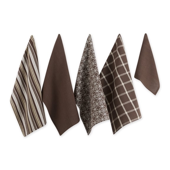 Assorted Dark Brown Dishtowel & Dishcloth (Set of 5)