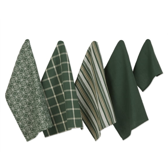 Assorted Dark Green Dishtowel & Dishcloth (Set of 5)