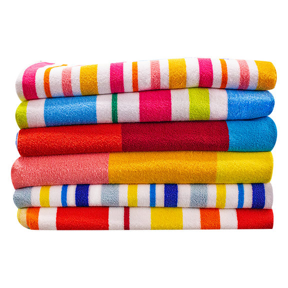 Assorted Designs 30 x 60 Stripe Cabana Microfiber Beach Towel Set (Pack of 6)