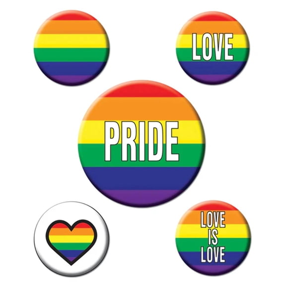Assorted Designs Rainbow Button Pin Badges - 5 Pcs.