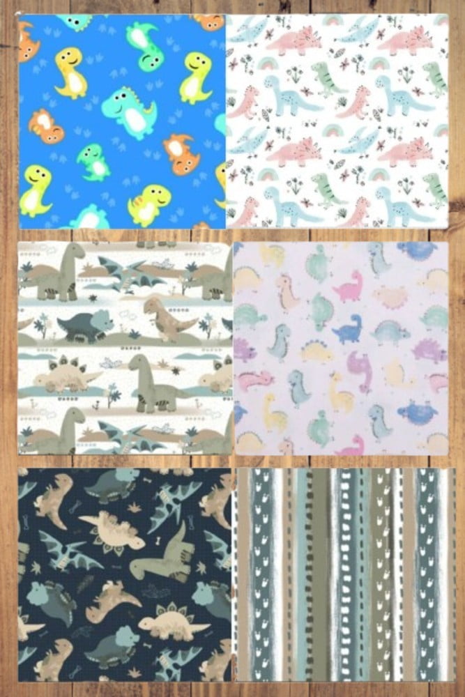Assorted Dinosaur Flannel Flat Fold Assortment 6, 12, 18, or 24 Yard Bundle (12 Yard Bundle)