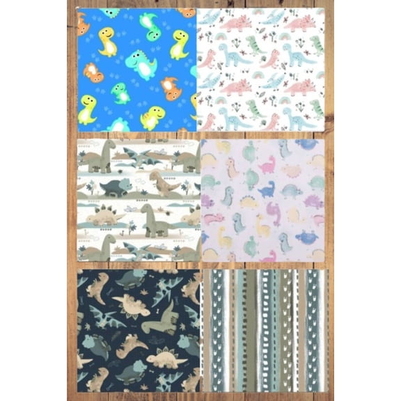 Assorted Dinosaur Flannel Flat Fold Assortment 6, 12, 18, or 24 Yard Bundle (12 Yard Bundle)