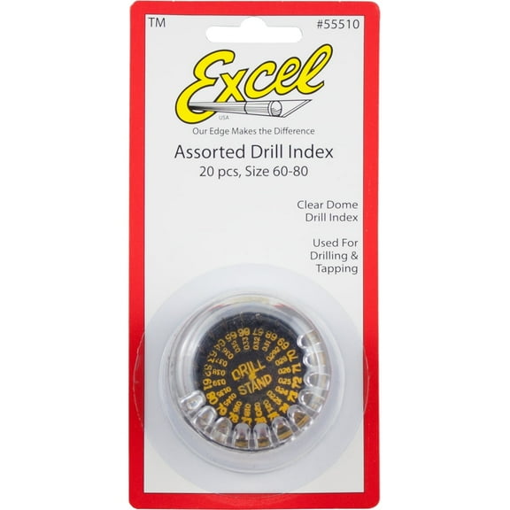 Excel Assorted Drill Bit Set #60-80 20 Piece High-Quality Hobby Drill Bits with Dome Stand & Clear Cover