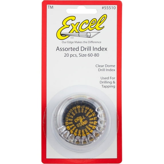 Excel Assorted Drill Bit Set #60-80 – 20 Piece High-Quality Hobby Drill Bits with Dome Stand & Clear Cover