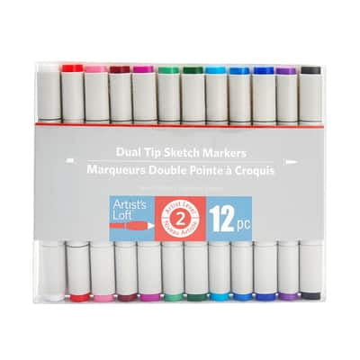 Artist's Loft Assorted Dual Tip Jewel Tone Sketch Markers - Alcohol-Based, Blendable Ink with Brush & Chisel Tips - Quick Drying, Layering & Shading, 6 Pack