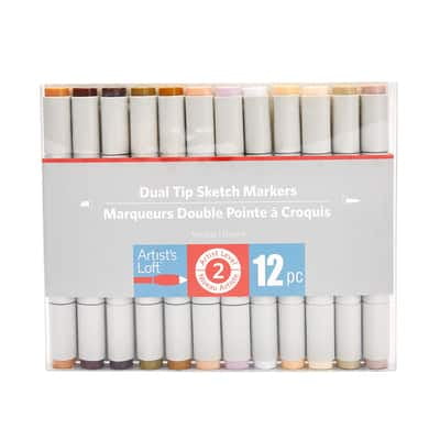 Artist's Loft Assorted Dual Tip Neutral Sketch Markers - Alcohol-Based, Blendable Ink with Brush & Chisel Tips - Quick Drying, Layering & Shading, 6 Pack