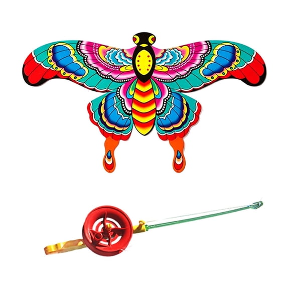 Assorted Dynamic Flapping Wing Kite With Fishing Rod Reel Multiple Butterfly Bird Patterns Mini Portable Kids Outdoor Beach Park Family Play Toy(Yellow-30cm)