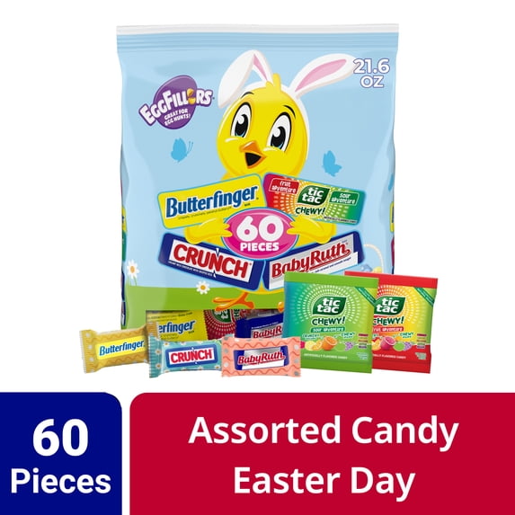 Crunch Assorted Chocolate Easter Egg Fillers, Butterfinger, Baby Ruth, Crunch and Tic Tac Chewy, 21.6 oz