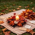 thumbnail image 1 of Assorted Fall Artificial Pumpkin Maple Leaf Candle Ring, Mini Rustic Harvest Candle Wreath, 3 Styles Tabletop Small Wreath, Decorative Candle Ring for Thanksgiving Halloween Table Mantel Decor, 1 of 6