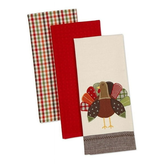 Assorted Fall Turkey Embroidered Dishtowel (Set of 3)