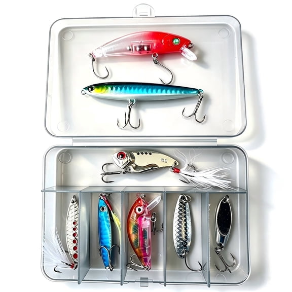 Assorted Fishing Lures Set with Storage Box, Hard Lures & Metal Spoon Baits for Beginner Anglers, Fresh & Saltwater Fishing, Ideal Fishing Gift