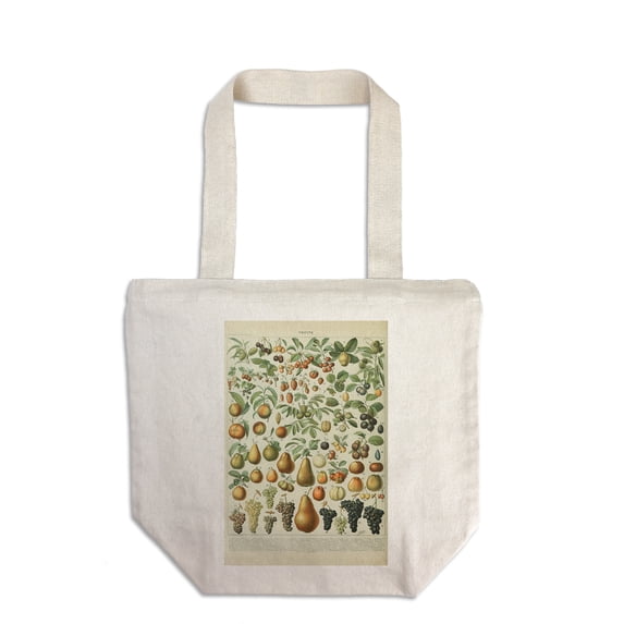 Assorted Fruits, A, Vintage Bookplate, Adolphe Millot Artwork (100% Cotton Canvas Reusable Tote Bag)