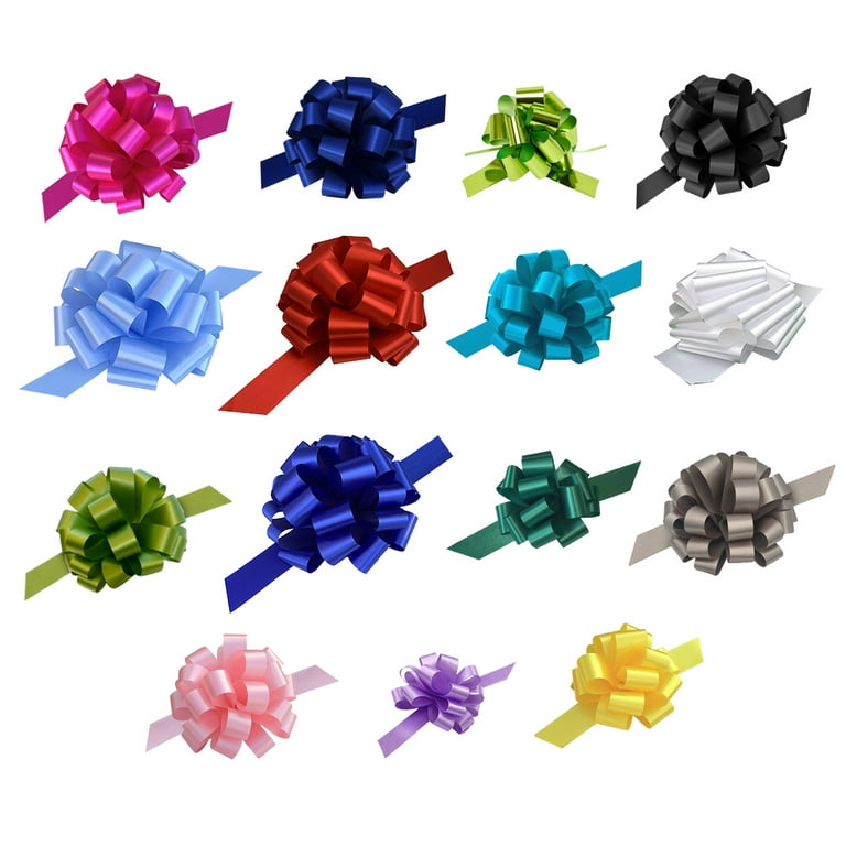 Assorted Gift Pull Bows for Christmas - Various Sizes, Set of 15, Variety Pack, Red, Blue, White, Green