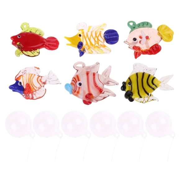 Assorted Glass Fish Bubble Accent Set of 6 Aquarium Float Decoration Aquarium Charm Pendants for Decors