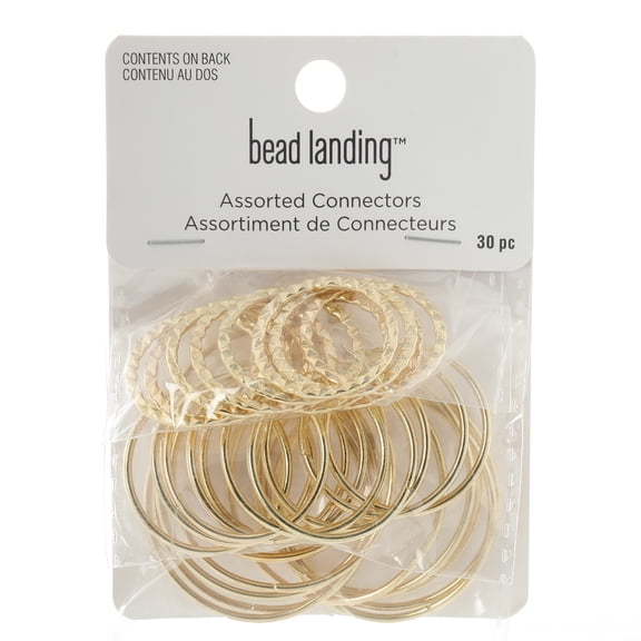 Assorted Gold Circle Connectors by Bead Landing – Multi-Size Iron Jewelry Findings for Necklaces - Bracelets & DIY Crafts - 360 Pieces (12 Packs of 30)