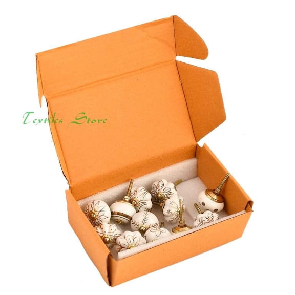 Assorted Gold Rare Hand Painted Ceramic Cabinet Knobs and Pulls with Brass Hardware For Kitchen And Bathroom Cabinets Drawers Dressers 10 Pcs Lot
