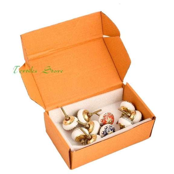 Assorted Gold Rare Hand Painted Ceramic Cabinet Knobs and Pulls with Brass Hardware For Kitchen And Bathroom Cabinets Drawers Dressers 10 Pcs Lot