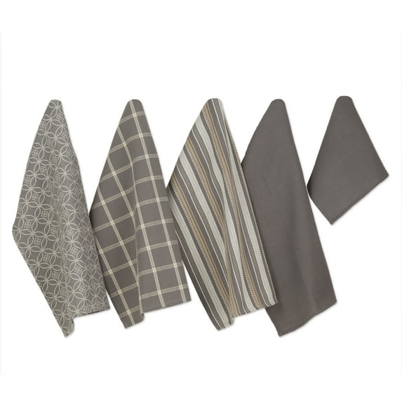 Assorted Gray Dishtowel & Dishcloth (Set of 5) 18x28