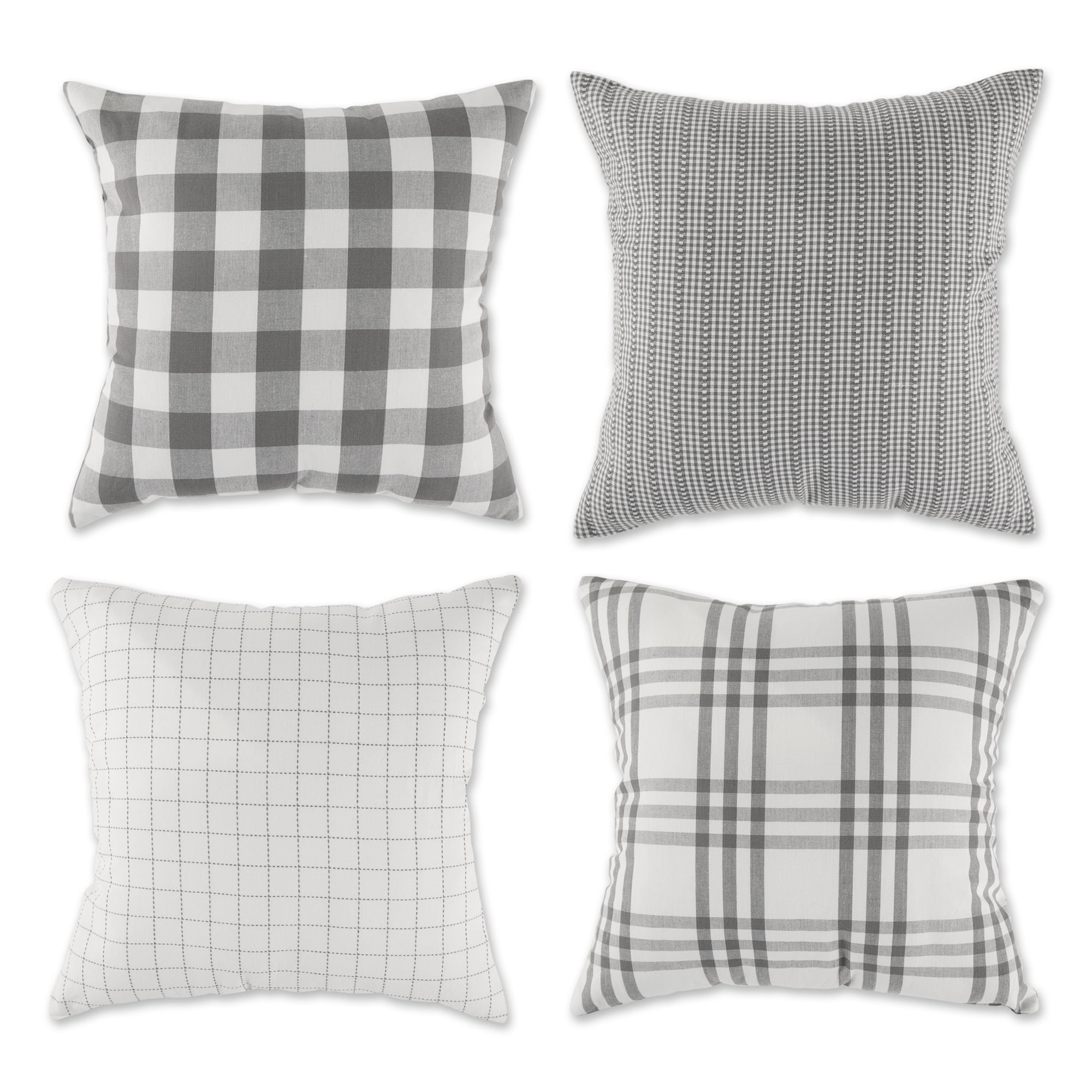 Gray Farmhouse Cotton Euro Throw Pillow Covers, Set of 4, 18x18