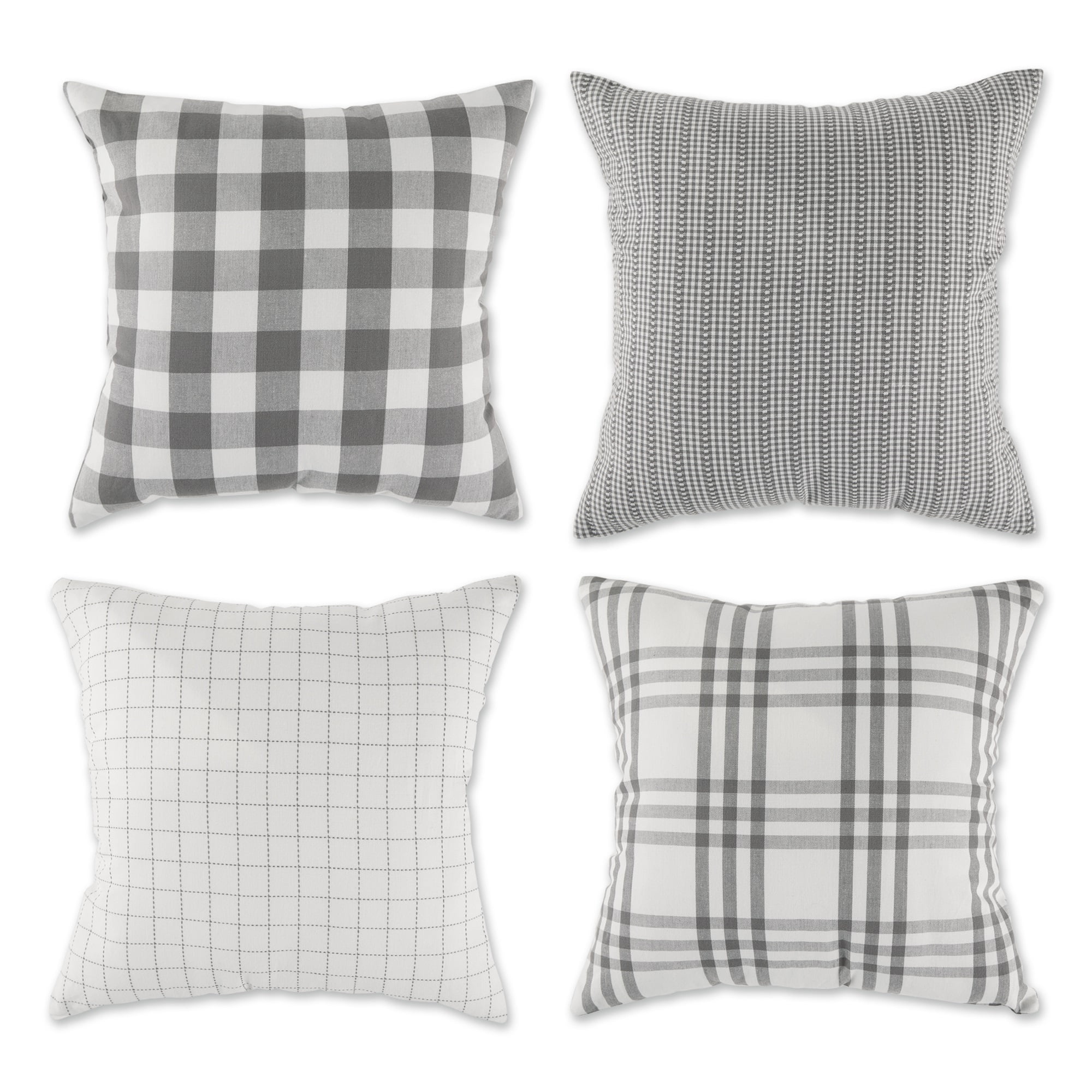 Gray Farmhouse Cotton Euro Throw Pillow Covers, Set of 4, 18x18