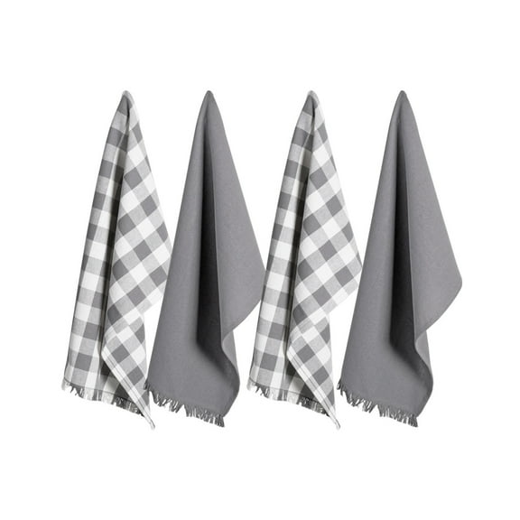 DII Heavyweight Fringe Dishtowel Set 4 Piece, Gray, 18x28"