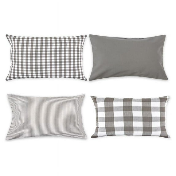 DII 12x20" Modern Cotton Assorted Pillow Cover in Gray/White (Set of 4)