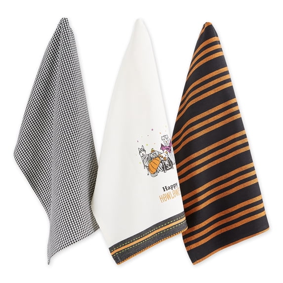 Assorted Multi-Color Happy Howl-Oween Cotton Dishtowel 0.62x1.5x6.5 (Set of 3)