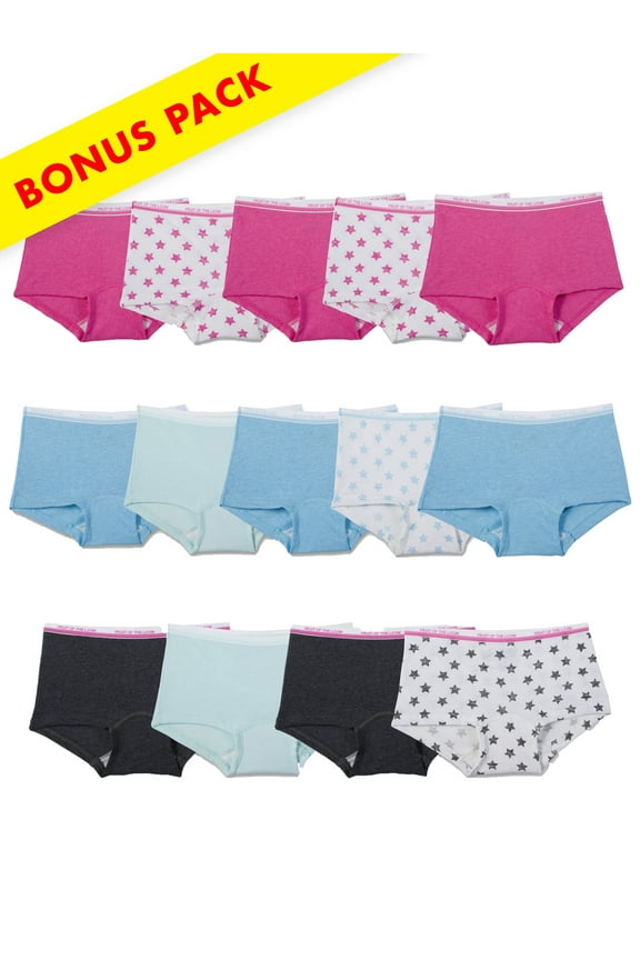 Assorted Heather Boy Shorts, 12+2 Bonus Pack (Little & Big Girls)