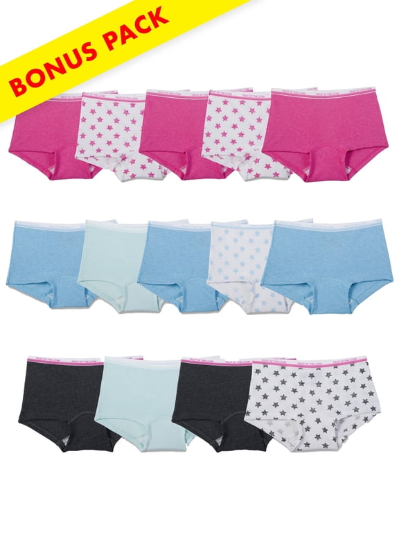 Assorted Heather Boy Shorts, 12+2 Bonus Pack (Little & Big Girls)
