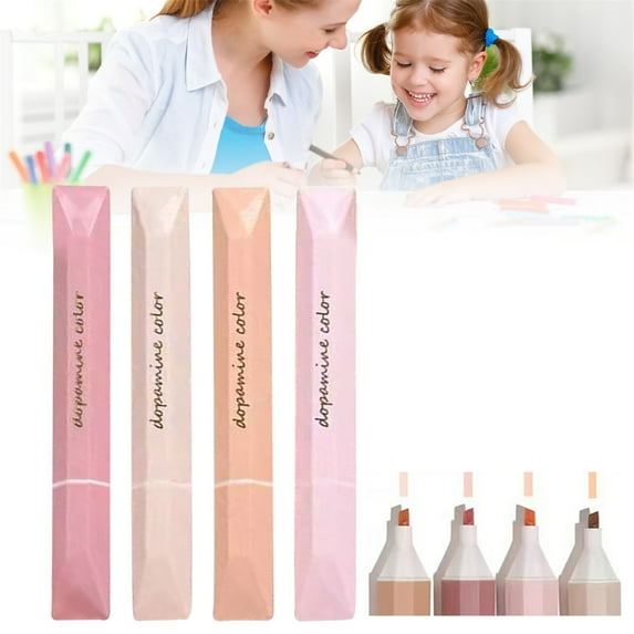 Assorted Highlighter Set, Multi-Color Study Markers For Learnerss, Sunset Tipsy 4 Pieces Per Box, Dual-Tip Highlighters, 1Mm & 5Mm, Soft Colors, No Smear, For Office Use, Meiiso